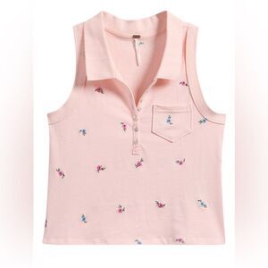 🆕 NWT Free People Pepper Embroidered Crop Polo Top Sleeveless Size XL